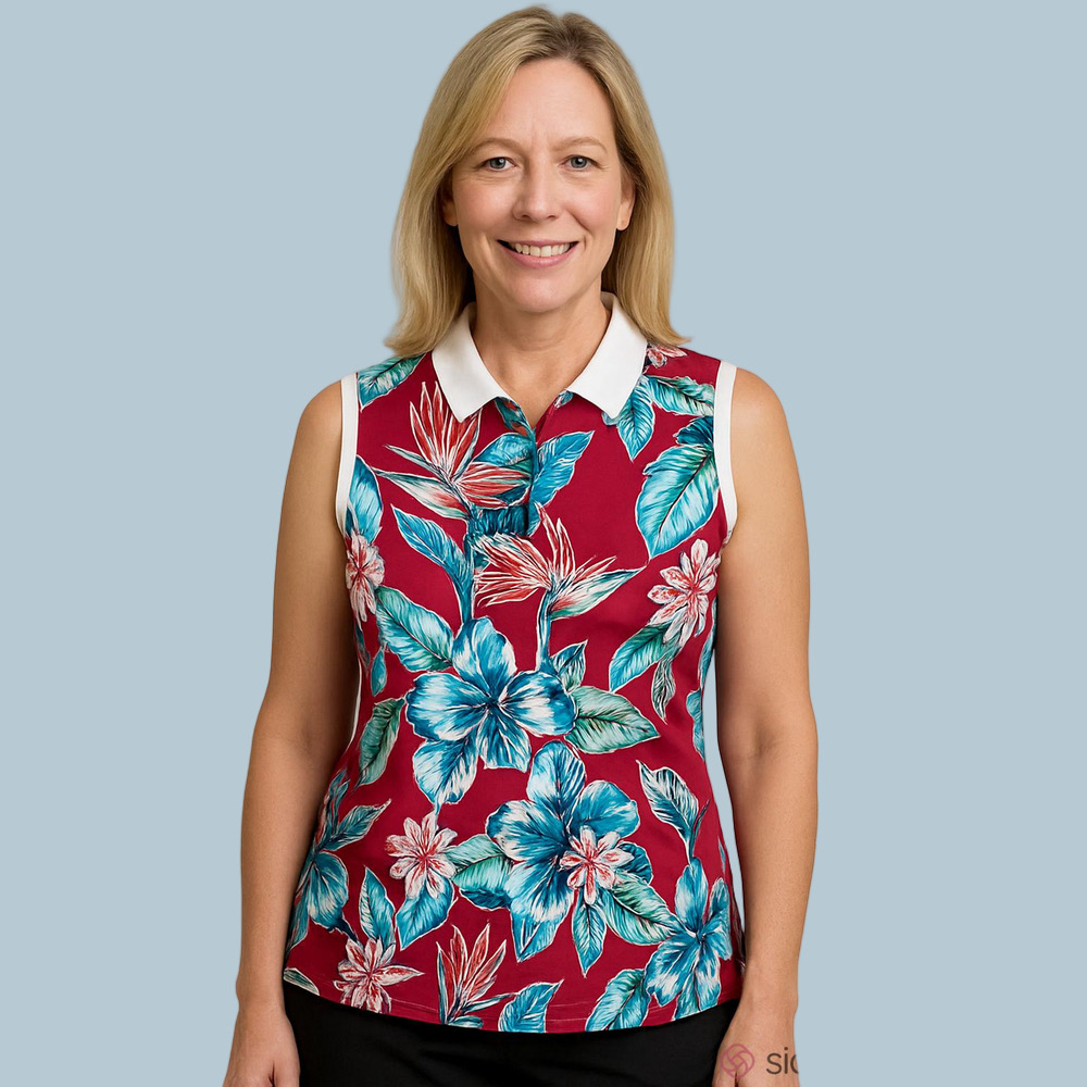 🌸Tommy Bahama golf Floral Collared Sleeveless Blouse - Pink and Blue. Size large